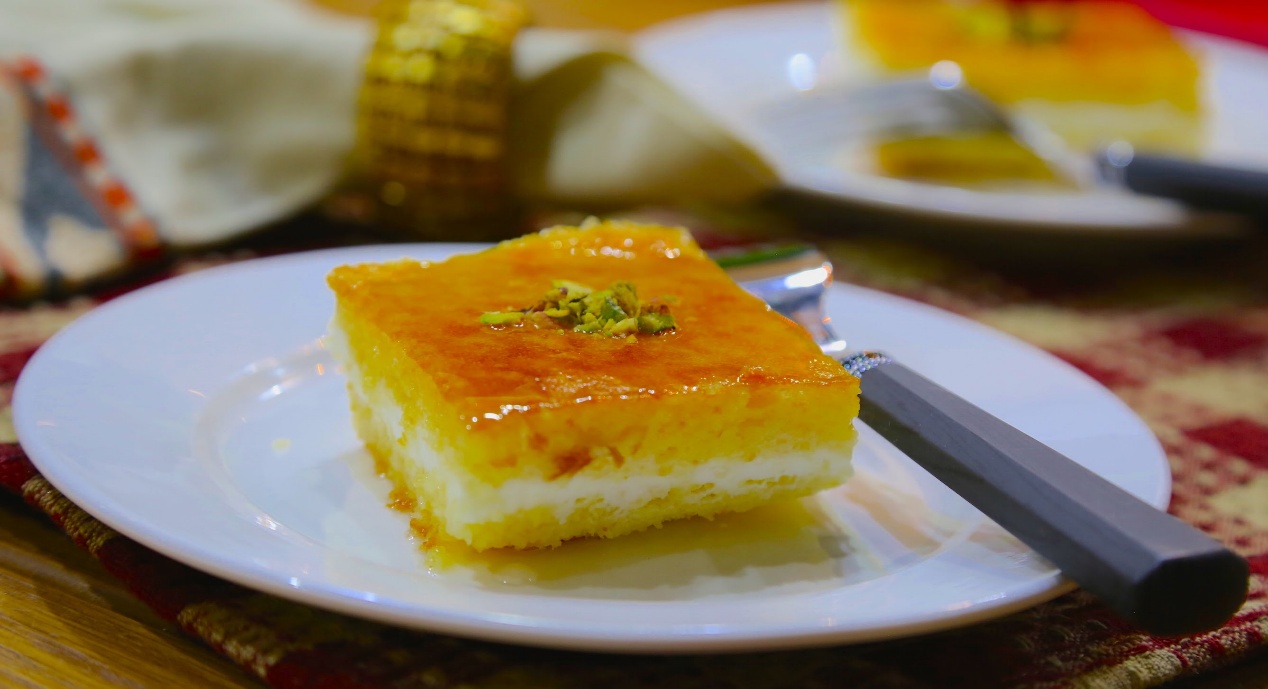 طريقة عمل بسبوسة الكاسترد
