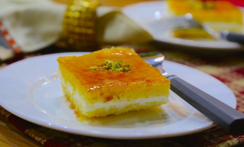 طريقة عمل بسبوسة الكاسترد