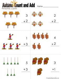 تدريبات math مصورة عد وجمع جاهزة للطباعة