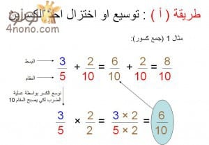 شرح جمع وطرح الكسور مع شيتات مصورة 