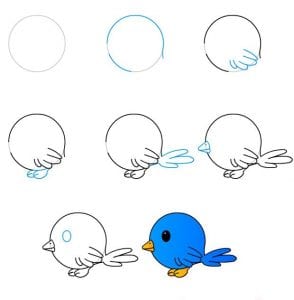 تعليم طريقة رسم عصفورة بالصور