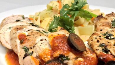 صدور دجاج محشية زيتون للشيف سالي فؤاد